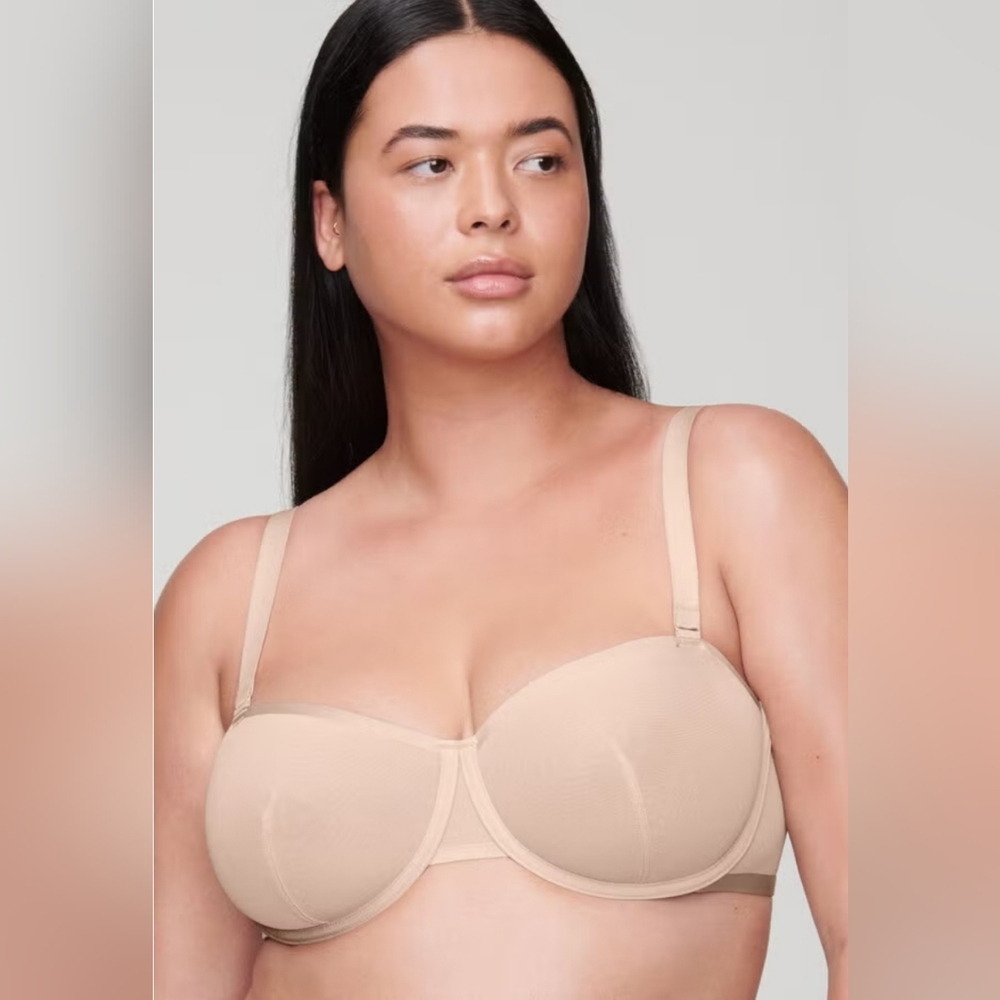 Cuup Bra The Balconette Plunge‎ Bra  Mesh Sand Women's 36D, Underwire Sheer Nwt